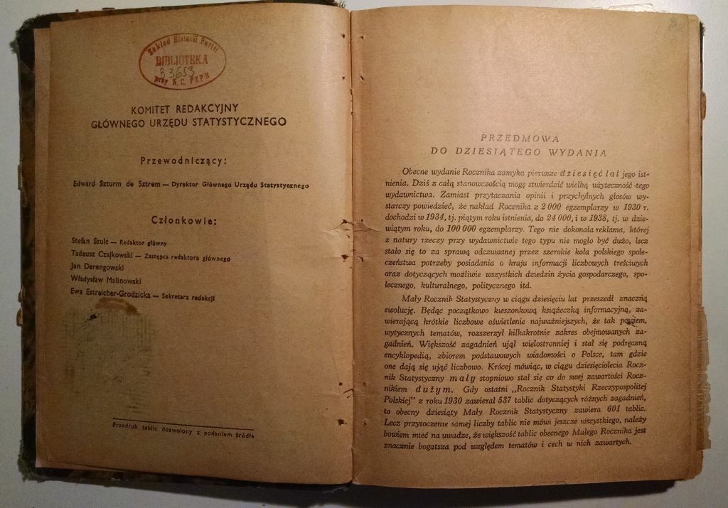 First page of foreword to my grandfather's copy of the 1939 Concise Statistical Year-Book of Poland