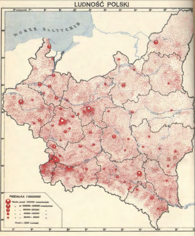 Population density dot map from the 1939 Concise Statistical Year-Book of Poland